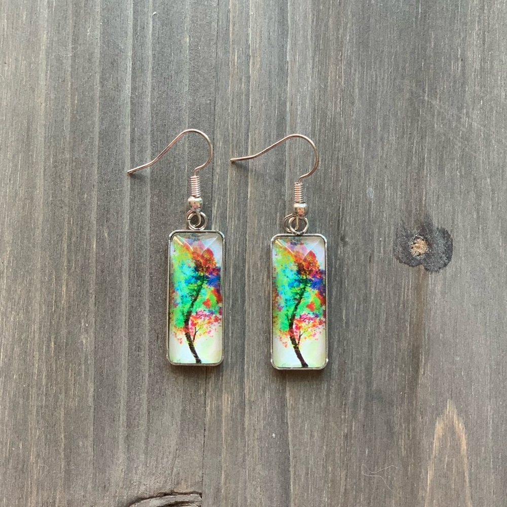 3/$20-Colorful Tree Art Earrings